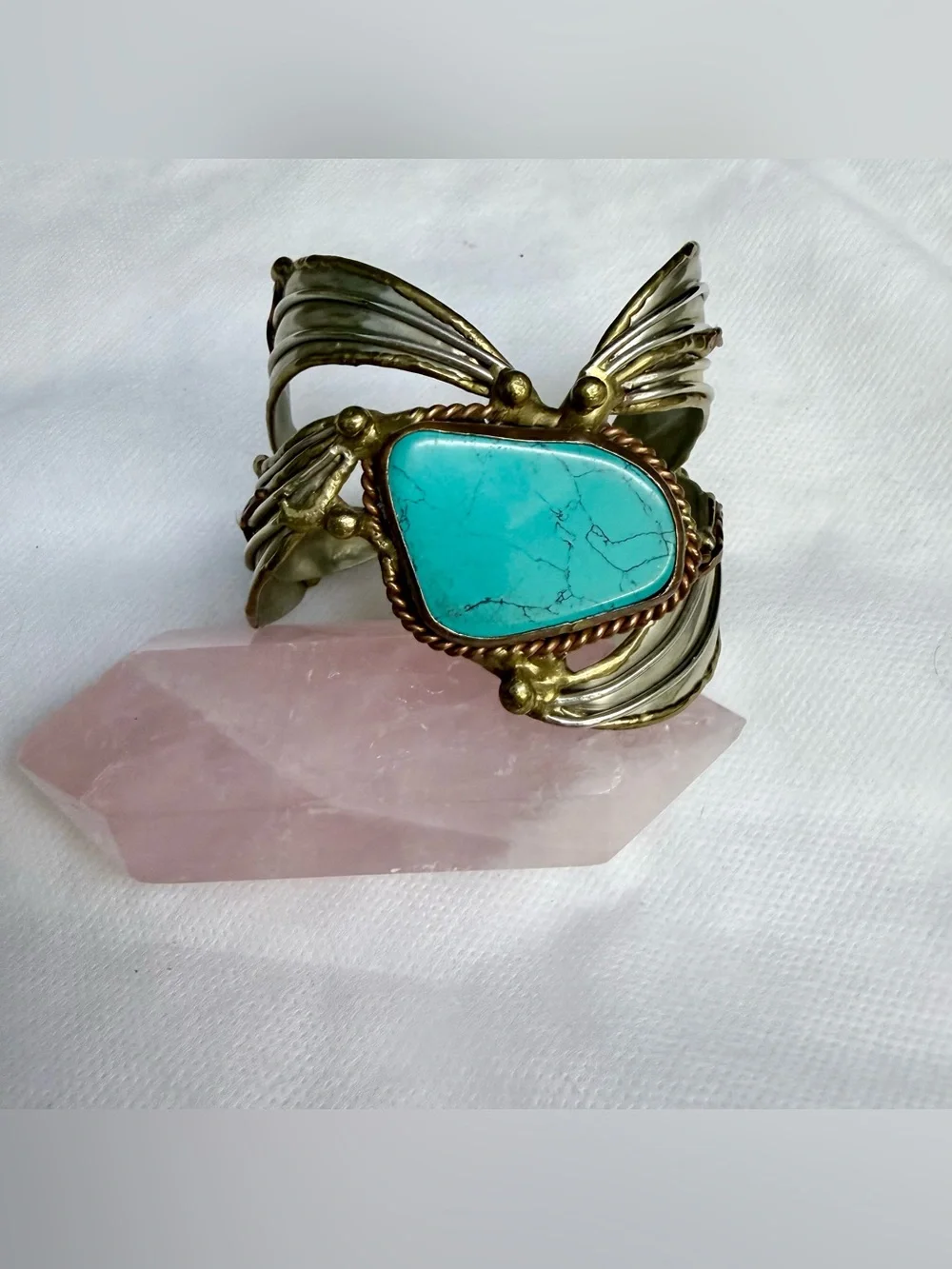Vintage Statement Southwestern Mixed Metal Turquoise Cuff Bracelet